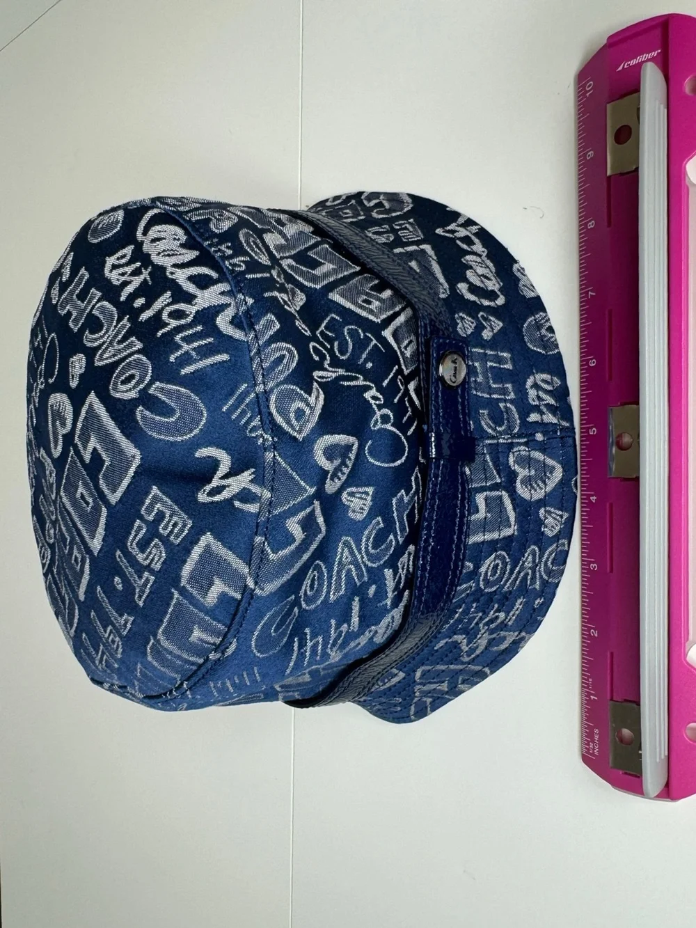 Coach Y2K Poppy Blue Graffiti Script  Story Patch Sara Bucket M/L Hat 80913 NWT